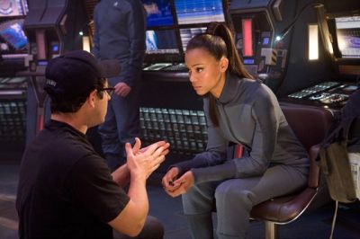 J.J. Abrams and Zoe Saldana as Uhuru