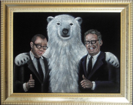 Damon Lindelof Carlton Cuse and a Polar Bear painting on velvet